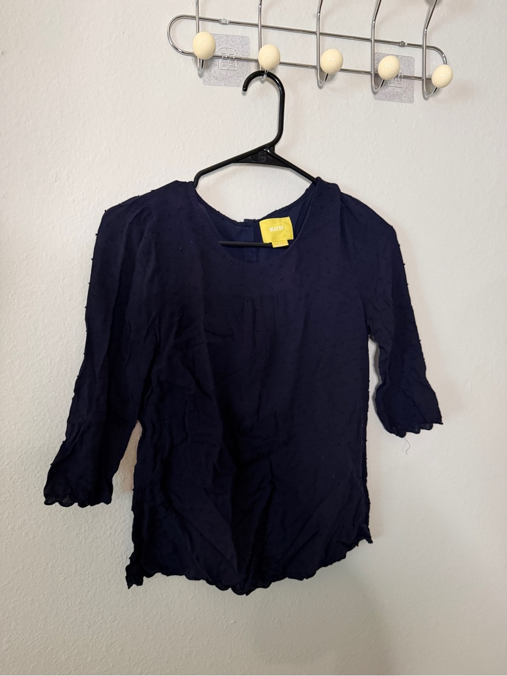 Maeve Navy Scoop Neck Textured Dot Blouse